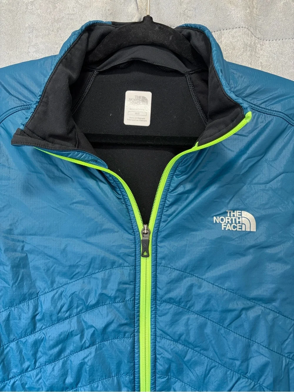 The North Face Men’s Teal Hybrid Jacket with Black Sleeves and Lime Trim
